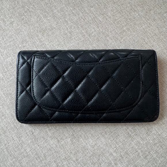 Chanel Black L Yen Wallet Caviar Quilted Lambskin Two Fold Long Continental - Picture 5 of 9